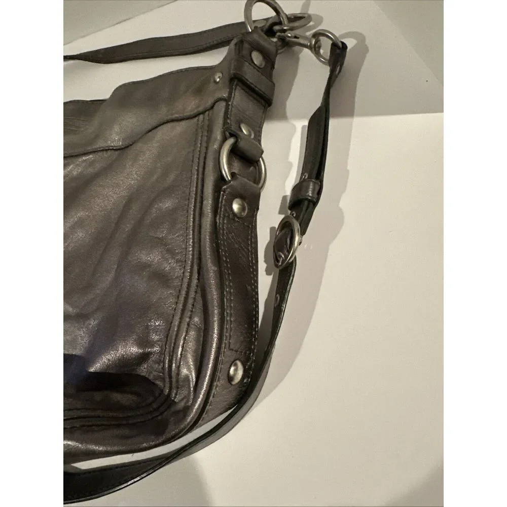 Coach Women's Leather Zoe‎ Convertible Shoulder ToCrossbody Hobo Bag Silver VTG